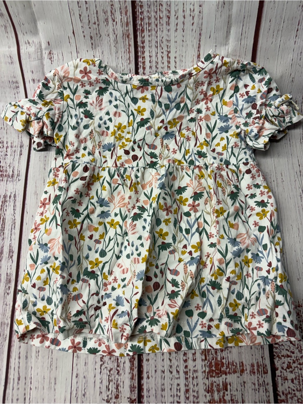 Carter's White Floral Short-Sleeve Baby Dress with Multi-Color Bloom